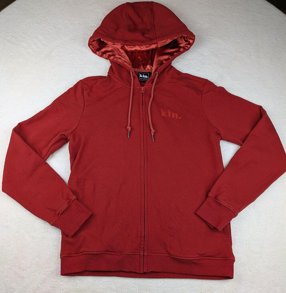 Kin Hoodie Sweatshirt Unisex Small Red Satin Lined Full Zip Keep Natural Womens